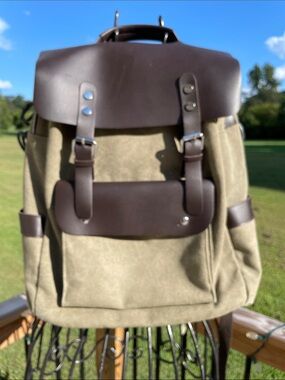Canvas and Leather Men’s Backpack in Khaki and Dark Brown